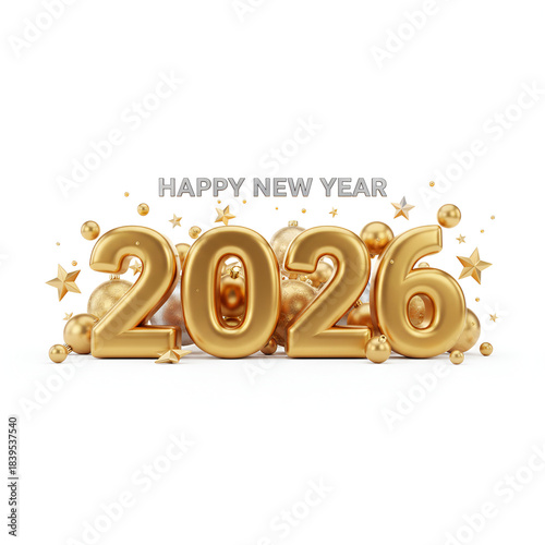 2026 made from balloons and confetti. Happy New Year vector Isolated 2026 gold balloons, happy new year  gold New Year number  Golden text 2026 with new years stuff decorative on transparent backgroun