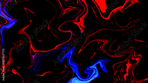 Abstract digital art with swirling red and blue patterns on black background