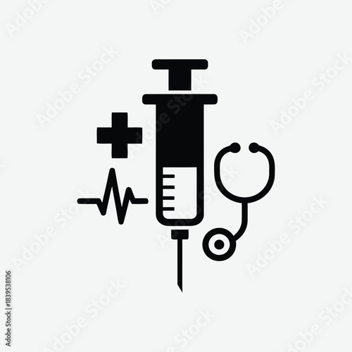 Clean Syringe Silhouette Vector | Black & White Medical Icon