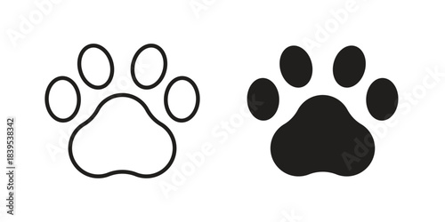 Paw icons illustration, line art, glyph style vectors