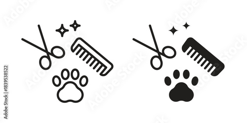 Pet grooming icons illustration, line art, glyph style vectors