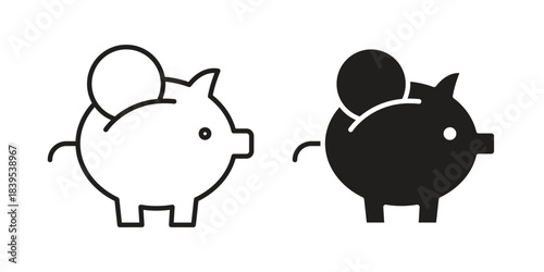 Piggy bank icons illustration, line art, glyph style vectors