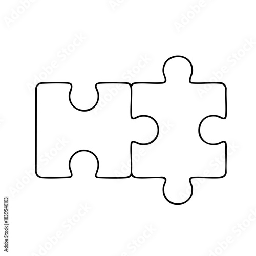 Clean vector outline of two linked puzzle pieces for logos, icons and autism awareness design, Simple puzzle piece outline graphic, Minimal line art