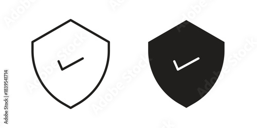 Shield check icons illustration, line art, glyph style vectors