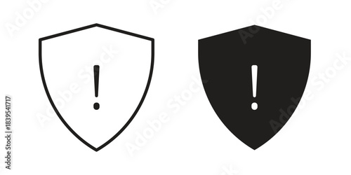 Shield exclamation icons illustration, line art, glyph style vectors