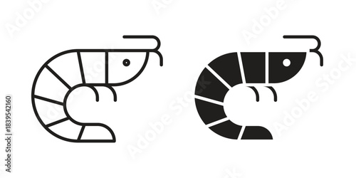 Shrimp icons illustration, line art, glyph style vectors