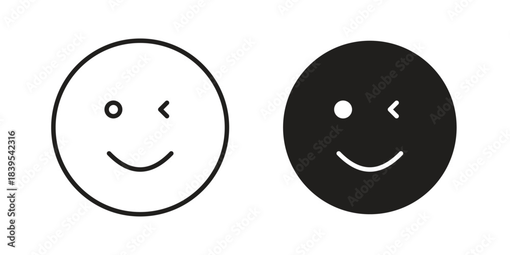Fototapeta premium Smile wink icons illustration, line art, glyph style vectors