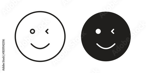 Smile wink icons illustration, line art, glyph style vectors