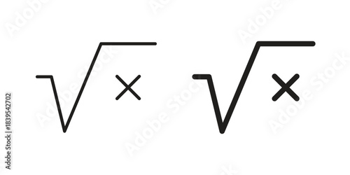 Square root icons illustration, line art, glyph style vectors