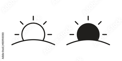 Sunrise icons illustration, line art, glyph style vectors