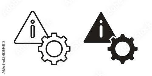 Technical warning icons illustration, line art, glyph style vectors