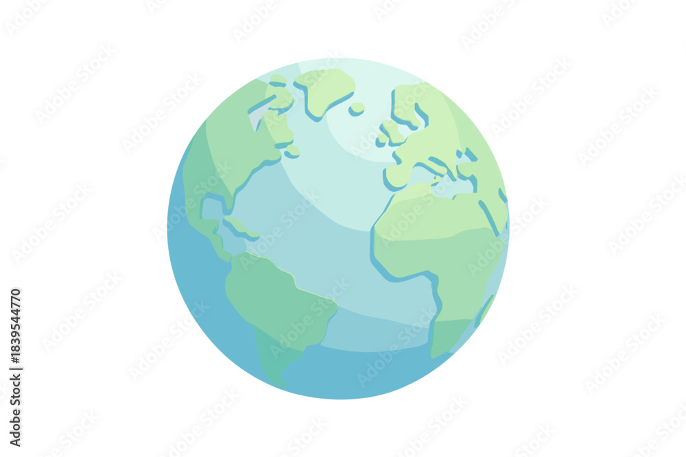Fototapeta premium Stylized earth globe with simplified geographic features on white background