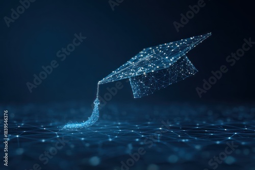 Glowing Digital Mortarboard Over Blue Network Background