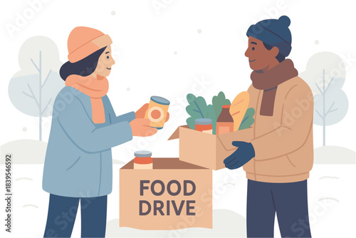Community winter food drive: warm clothing and nourishment sharing in cold season