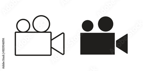 Video camera icons illustration, line art, glyph style vectors