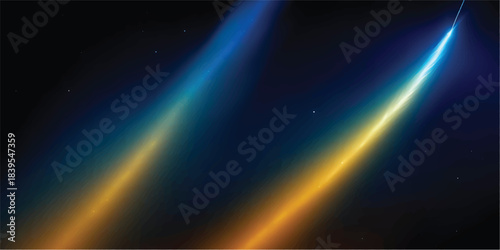 Abstract Cosmic Light Horizon with Neon Blue and Solar Gold Energy Split, Futuristic Space Glow Background for Technology, Crypto Ads and Modern UI Themes