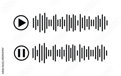 Voice message icon set. Record voice note messages players with waveform, playback controls and duration audio icons.Vector illustration.