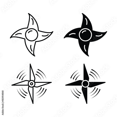 Collection of Black Fan Blade Icons. propeller symbol. cooler conditioning sign design vector illustration.
