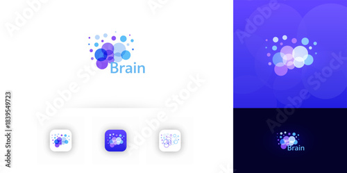 Bubble Brain Creative Logo Concept, Medical Innovation Data Science Neural Technology Startup Logotype Template, Education Smart Mind Sign Symbol, IQ Transformation Design. Vector Illustration