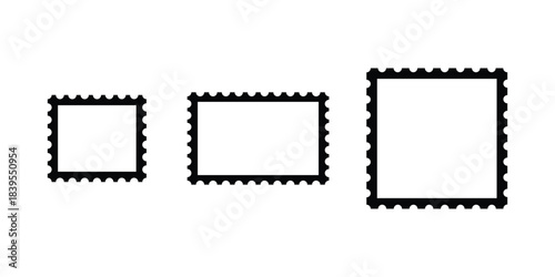 Blank Postage Stamps set. Empty blank postage stamps different size. Blank frames for letter. Vector illustration.