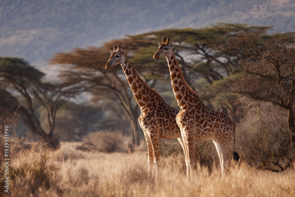 Obraz premium Giraffes Standing Tall in the Vast African Savannah
