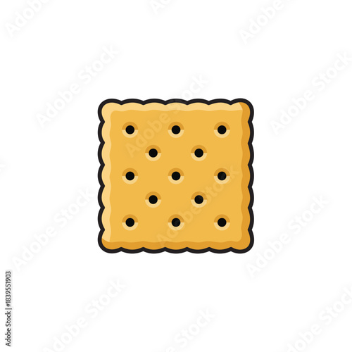 Square golden crispy cracker biscuit with holes, salty snack food vector illustration isolated on white background.