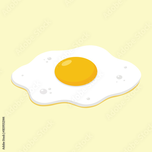 Fried egg sunny side up with bright yellow yolk and white edges vector illustration isolated on light background.