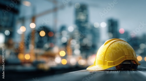 Yellow safety helmet on construction site