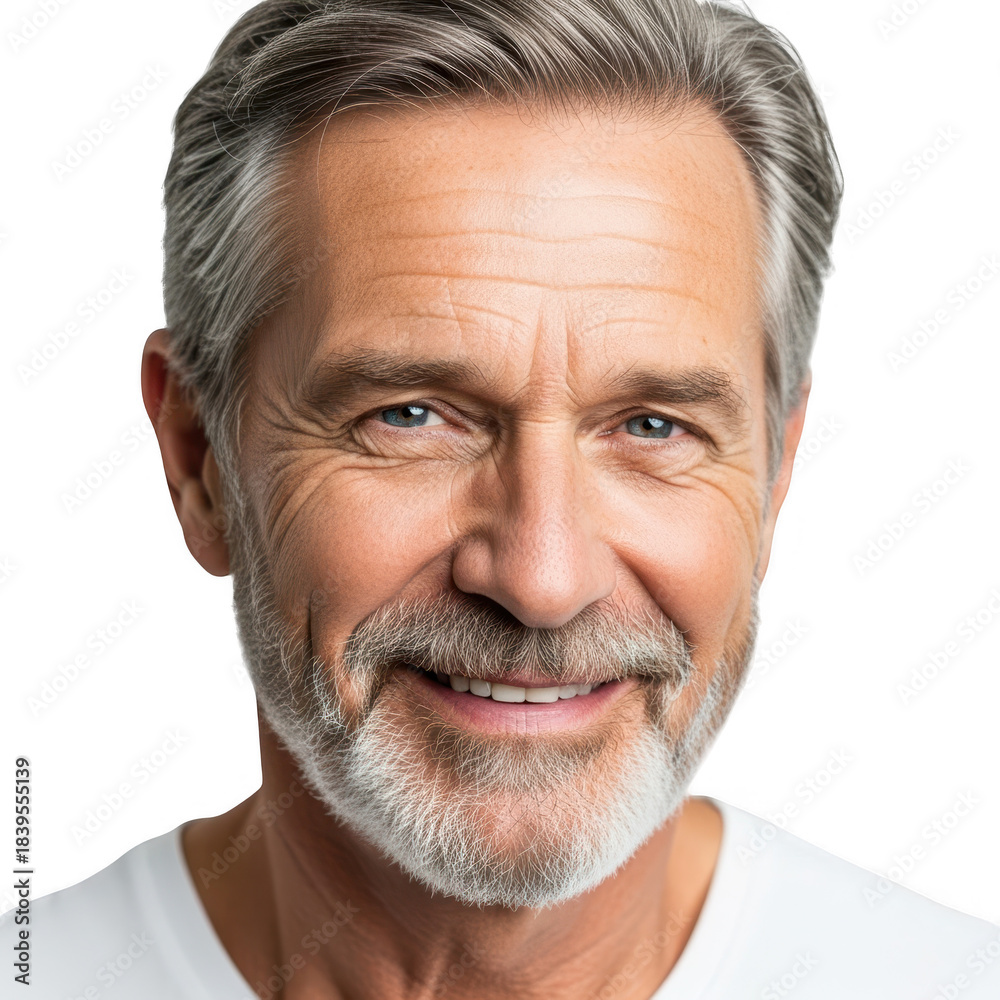 Fototapeta premium Close up portrait of a smiling older man isolated on transparent background