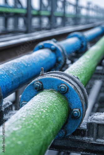 Wallpaper Mural Industrial Pipeline Joint Assembly with Icy Green and Blue Steel Elements Torontodigital.ca