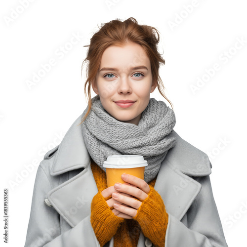 Woman Holds Hot Drink While Wearing Warm Clothes in Cold Weather