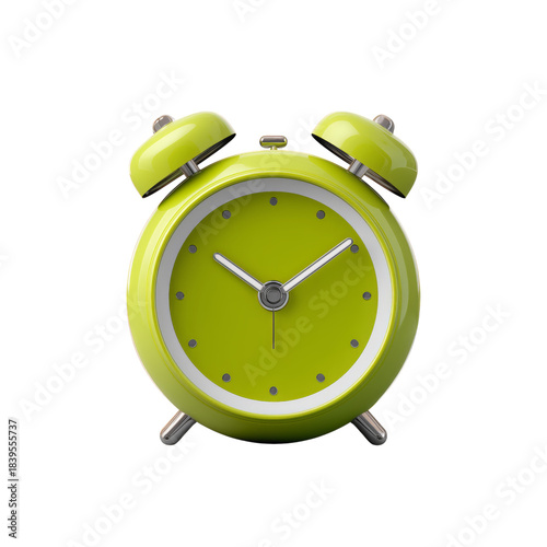 Bright Green Alarm Clock Showing Time in a Simple Design With Two Bells on Top