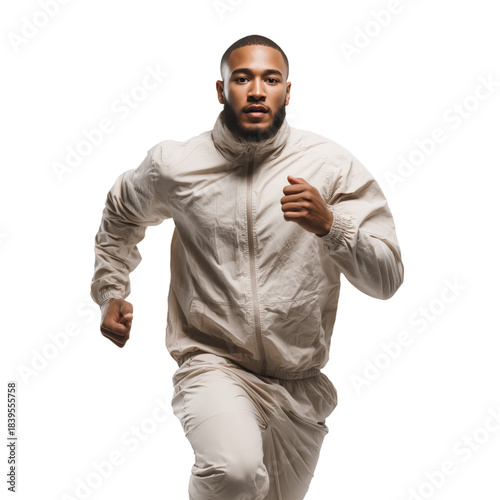 Runner Wearing Gray Athletic Outfit in Motion During Daytime Exercise Session