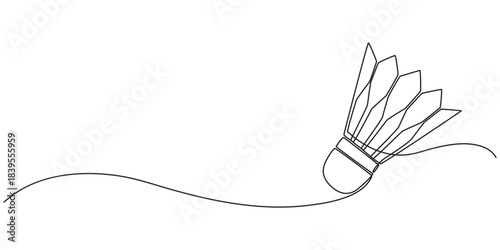 One continuous single line of badminton for sport theme isolated on white background. Badminton shuttlecock one line art. Continuous line drawing of badminton, sport