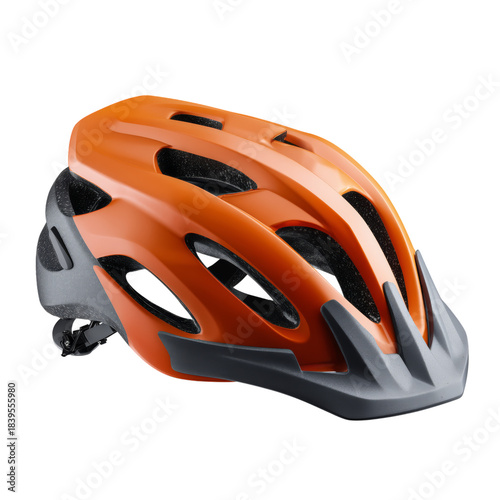 Bright Orange Bike Helmet Placed on a Flat Surface With a Grey Design Element...