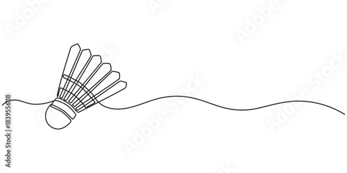 One continuous single line of badminton for sport theme isolated on white background. Badminton shuttlecock one line art. Continuous line drawing of badminton, sport