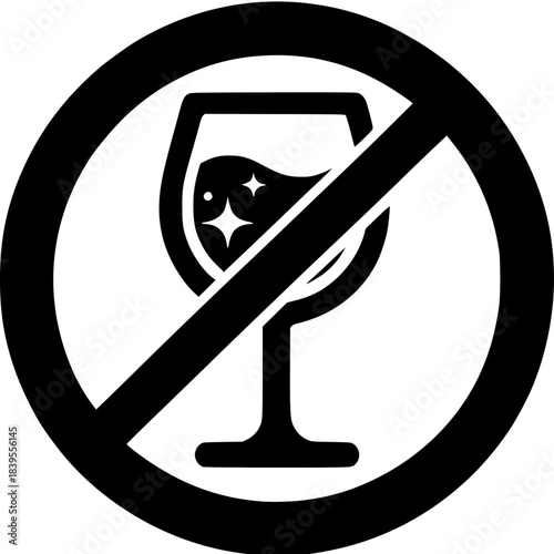 Prohibition: Forbidden sign of glass of beverage, with a circle and diagonal line, symbolizing restriction