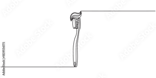 Continuous one line drawing of toothbrush and toothpaste, one line art toothbrush and toothpaste vector illustration. line art, one continuous line, Continuous line drawing toothbrush with toothpaste
