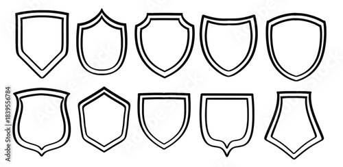 Set of hand drawn security shield line theme Isolated Vector