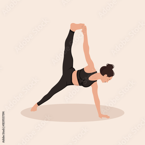 Beautiful girl in brown doing yoga on light background