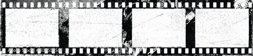 Grunge Filmstrip poster overlay . Dusty, scratchy texture effect. Film frame photo strip. Camera roll vintage design .Photo Album. Grunge effect .Vector

