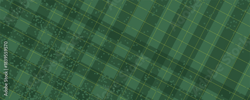 Christmas rhombus seamless Green pattern. Xmas plaid texture with gold line and stars. modern