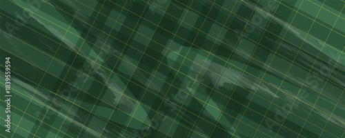 Christmas rhombus seamless Green pattern. Xmas plaid texture with gold line and stars. modern