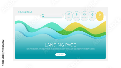 New Gradient Abstract Landing Page with Trendy Colors Wave Background. Website Template Design. Header web site. User Interface Trendy