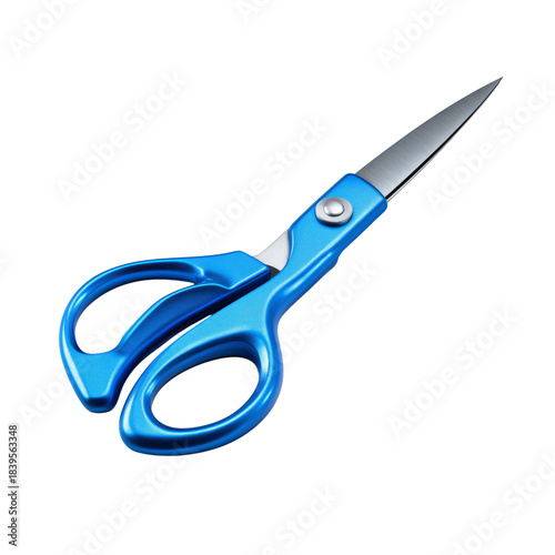 Blue Scissors With a Stainless Steel Blade Placed on a Plain Background