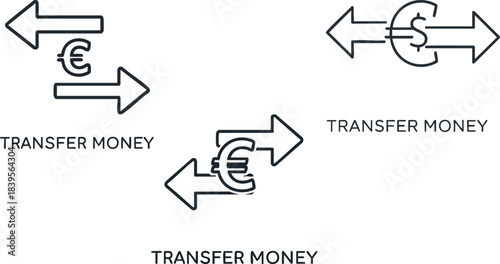 Currency exchange icons illustrating money transfer concepts for finance