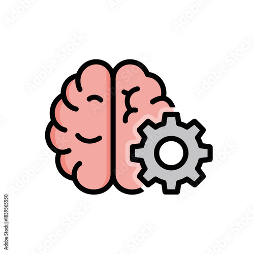 Pink brain with a grey gear isolated on white background, representing intellect isolated on white background, Vector