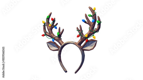 Festive reindeer antlers headband with colorful Christmas lights