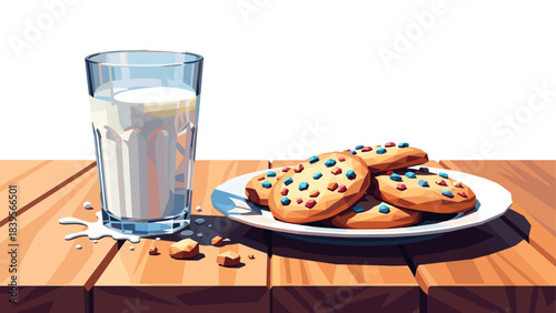 Delicious cookies and milk on a wooden table, perfect for a snack