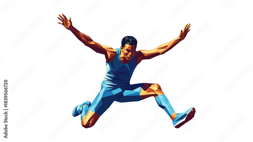 Fototapeta premium Abstract illustration of a long jumper in mid-air against a white background